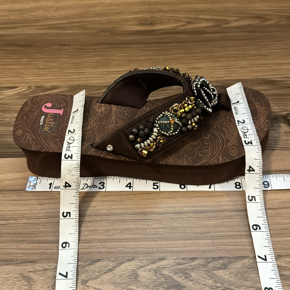 Justin Boots Jade Brown Rhinestones Beaded Platform Wedge Sandals Dustbag 7 - Picture 7 of 12